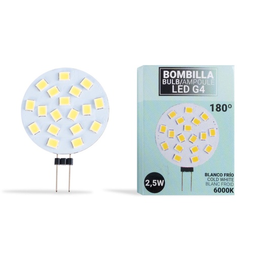 LED G4 bi-pin round flat bulb - 12V AC/DC - 2.5W