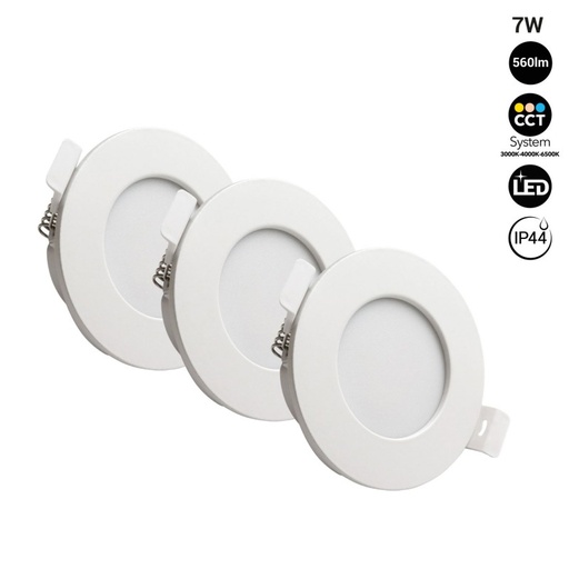 [K1150CCT-3] Set x 3 - Waterdichte LED inbouwdownlight CCT - 7W - IP44 - gesneden Ø 68-75mm