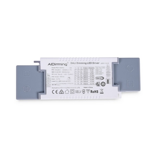 [PE-N14DA42] Driver regulable DALI + 1/0-10V + PUSH - 9-42V DC - Multicorriente (150-350mA)