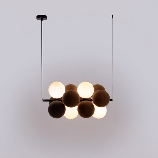 Závěsná akustická lampa „DRAC“ - 4 osvětlené koule a 8 absorpčních koulí