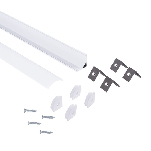 Profil LED trake za površinsku montažu za ćoškove - Sa difuzorom - Kompletan set - 15,8x15,8mm - LED traka ≤ 10 mm - 2 metra