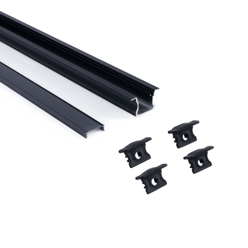 Recessed aluminium profile - Complete kit - 25 x 14,5mm - LED strip up to 12 mm - 2 meters