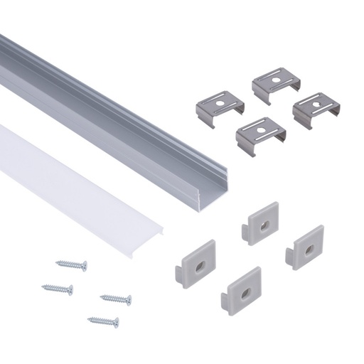 Alumiiniprofiili LED-nauhalle hajottimella - Pintamalli - Täydellinen sarja - 18 x 13 mm - LED-nauha ≤ 15 mm - 2 metriä