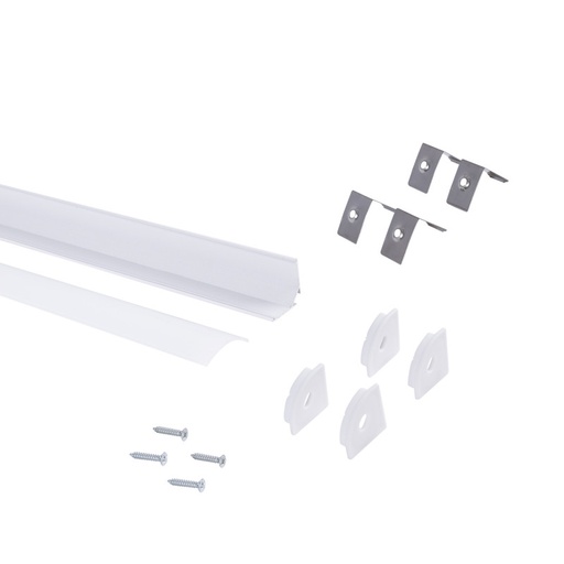 Aluminijski površinski profil za uglove - S difuzorom - Kompletan set - 20x20mm - LED traka do 10mm - 2 metra