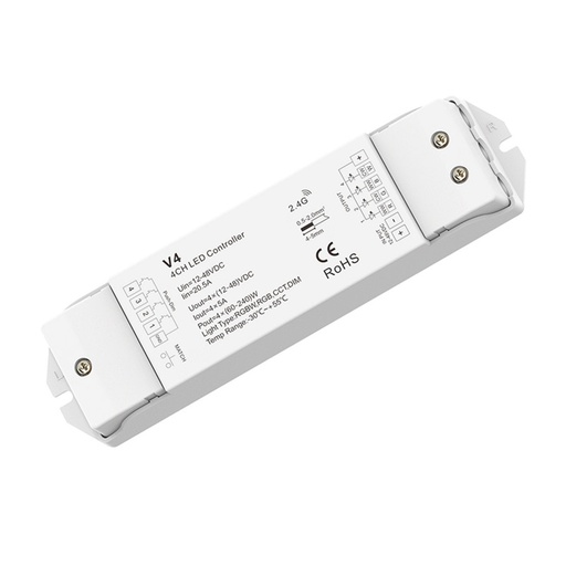 [SK-V4] Kontroler RGBW / RGB / CCT / jednokolorowy 12-48V DC - 20A (5A/kanał) - RF 2.4G - PUSH Dimmer - Skydance