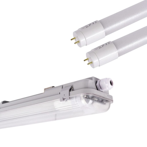 [K8480-60-6K] Kit dubbel waterdicht scherm 60cm + 2 LED buizen T8 9W - 6000K