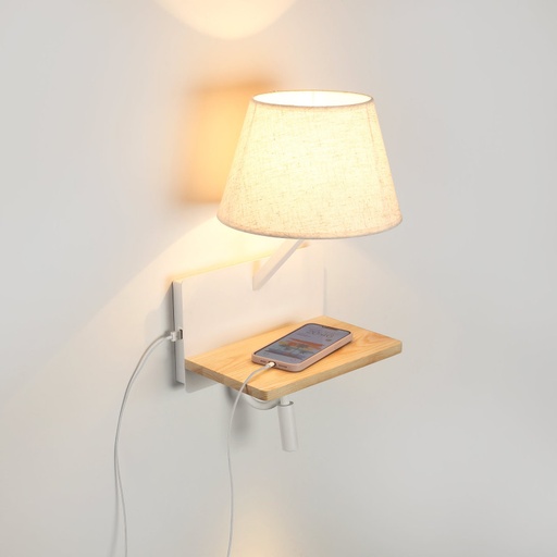 [LN1589-BM] Applique murale "Artin" - Avec spot LED orientable et port USB - E27 + 3W