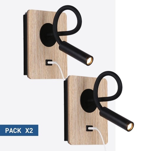 Lot de 2 - Applique liseuse flexible avec port USB "LONDON USB" - Puce CREE - 3W - Blanc