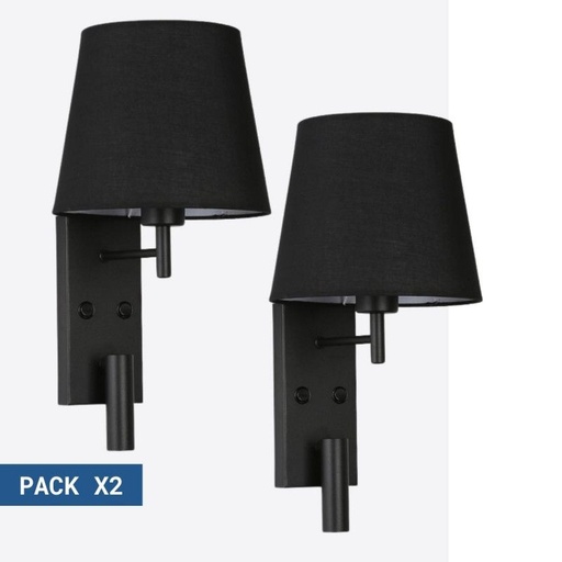 Pack x 2 - Wandleuchte + LED Leselampe NOAH - 3,4W - Schwarz