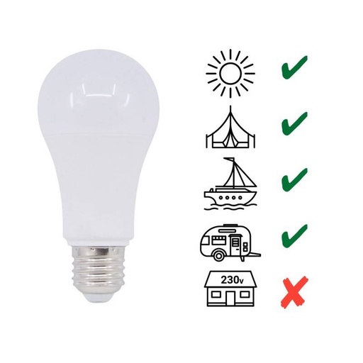 Bulb 10-36V 7W E27 A60 for caravans, campers and boats