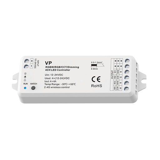 [SK-VP] Single Color/ CCT/ RGB/ RGBW Controller - 12-24V DC - 4 channels - 4A/channel - RF 2.4GHz - Skydance