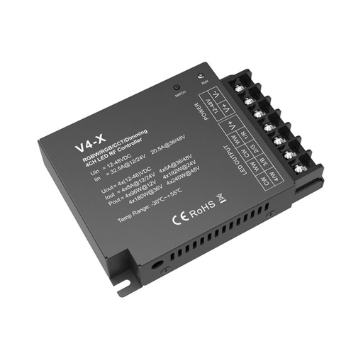[SK-V4-X] Single Color/ CCT/ RGB/ RGBW Controller - 12-48V DC - 4 channels - RF 2.4GHz - Skydance