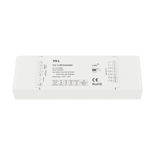 [SK-V5-L] Single Color/CCT/RGB/RGBW/RGB+CCT Controller - 12-48V DC - 5 in 1 - RF 2.4GHz - PUSH dimmer - Skydance