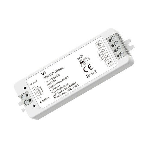 [SK-V3] Single Color / CCT / RGB Controller 12-24V DC - 3 channels - 4A/channel - RF 2.4GHz - Skydance