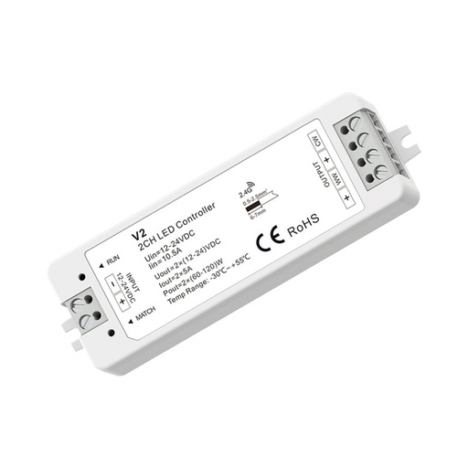 [SK-V2] CCT Controller - 12-24V DC - 2 channels - 5A/channel - RF 2.4GHz - Skydance