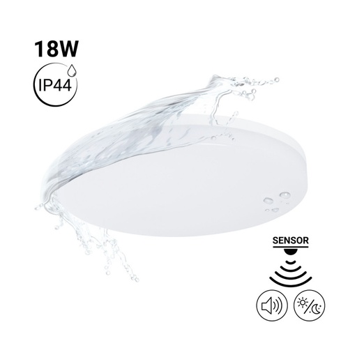 LED plafonnière 18W - Geluidssensor + schemersensor - IP44 - Ø26 cm