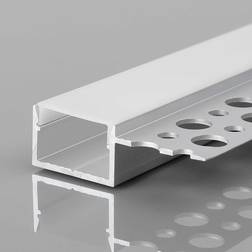 [BXT-735-P+B] Perfil tira LED integración / trimless - Una aleta - 9x20mm - Con difusor - 2 metros