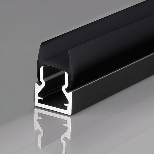 [BXT-319-N+N] LED Strip Profile for 8mm Glass - With Diffuser - Black - 2 Meters