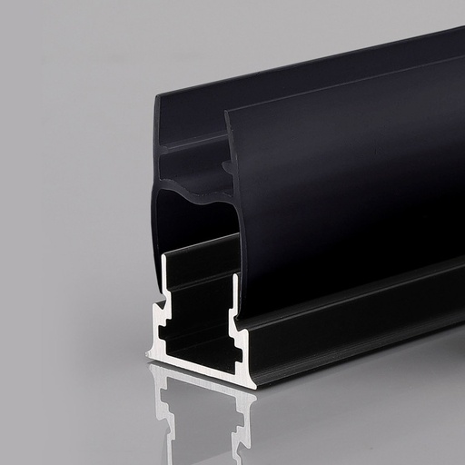 [BXT-291-N+N] LED Strip Profile for 11mm Glass - With Diffuser - Black - 2 Meters