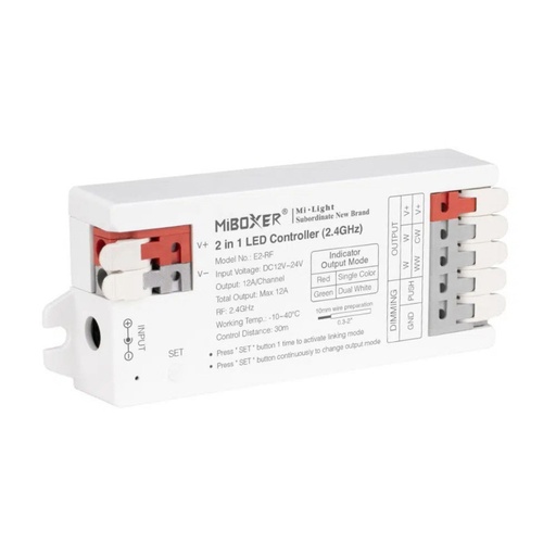 [E2-RF] Controlador fita LED 2 em 1 - Monocolor - CCT - 12/24V DC - 2.4GHz - MiBoxer - E2-RF