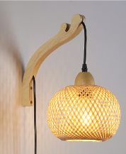 [LM146-P] Applique da parete in vimini e legno "Phuket" - Con cavo e spina - E27