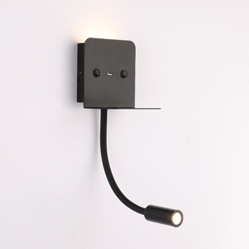 Applique murale de lecture "SLANGE 2" - 3W + 6W - Port USB + USB-C