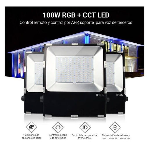 [FUTT02] Foco proyector LED RGB+CCT 50W 4200lm - control por RF y WiFi - IP65 FUTT02