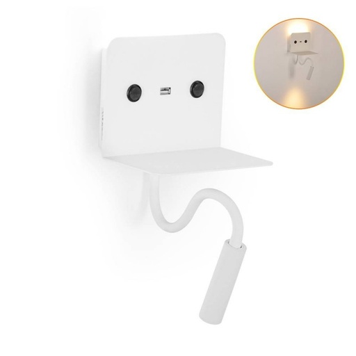 Φωτιστικό τοίχου ανάγνωσης LED "SLANGE" 3W + 6W περιστρεφόμενο και βάση φόρτισης USB