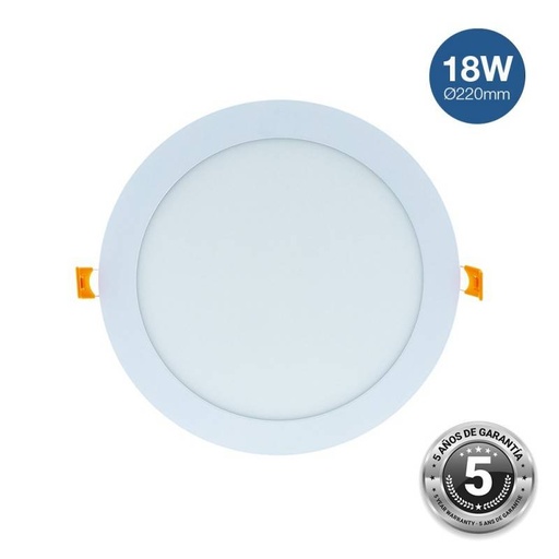 Downlight LED redondo de embutir 18W - Corte Ø 205mm - 5 anos de garantia
