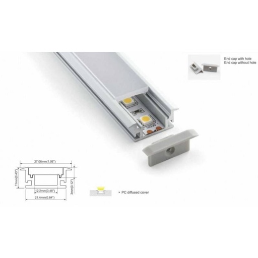 [BPERF27X11] Aluminum profile for waterproof recessed LED strip 27x11mm (2metros)